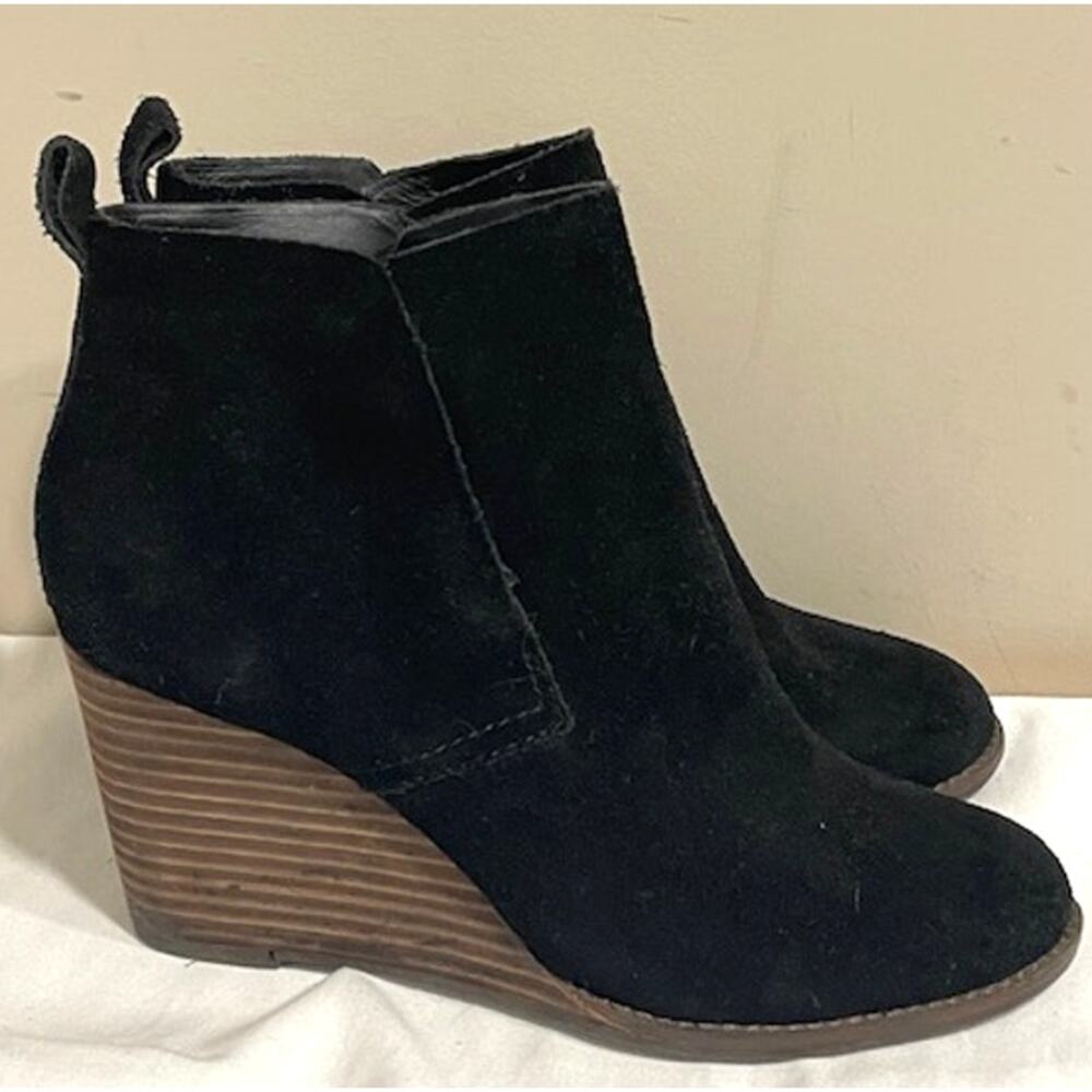 Lucky Brand Womens Boots 8.5 Yoniana Suede Wedge Ankle Bootie Black
